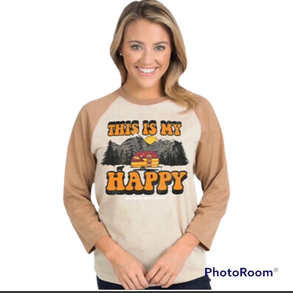 Simply Southern ‘This Is My Happy’ Camper Jersey Shirt Rare XL Nwot